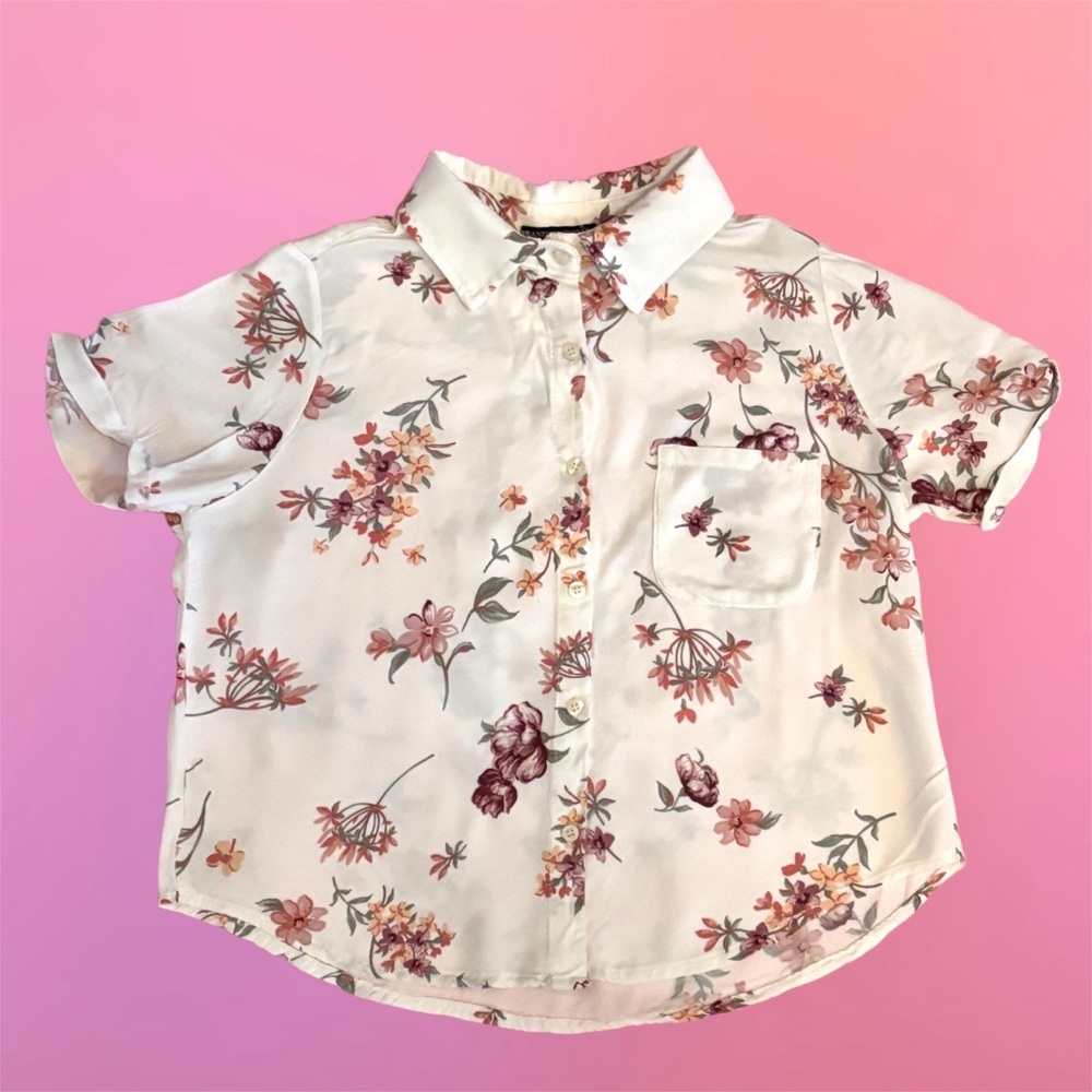 Brandy Melville Preppy White  Floral Button-Down Collared Blouse Shirt - Picture 4 of 11